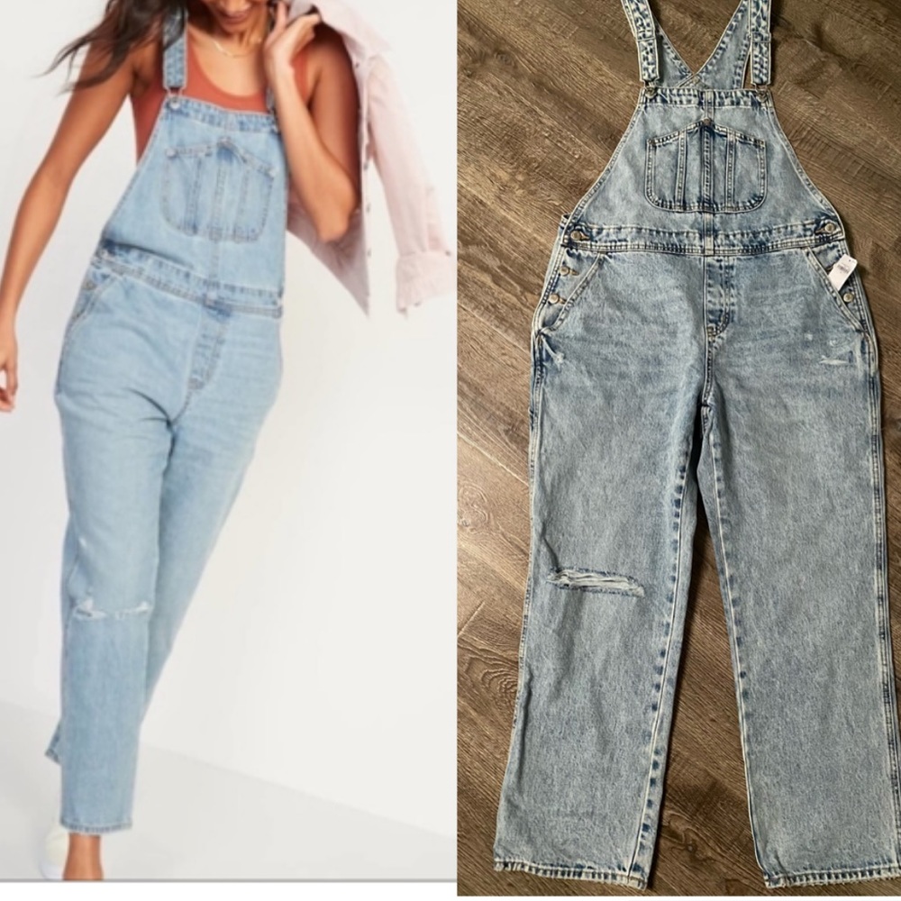 Old Navy Light Wash Slouchy Straight Overalls